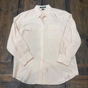 Lauren Ralph Lauren Silk Blouse Pale Peach Long Sleeve  Button Front Size 4